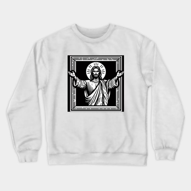 Jesus  Woodcut Art Crewneck Sweatshirt by Pickledjo